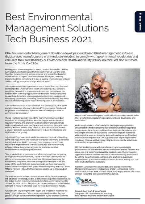 Corporate Vision 2021 Small Business Award Editorial one-page