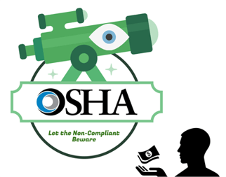 An abstract depiction of OSHA enforcing compliance and penalties.