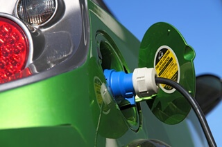 An EV recharges its lithium-ion battery